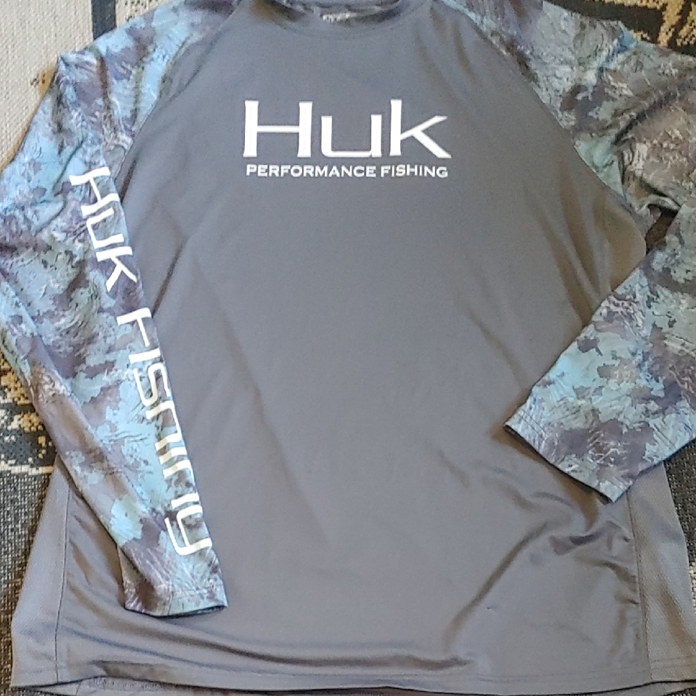 ✅ $20 Add On -Huk Men's Gray Performance Fishing Shirt Sz Lg
